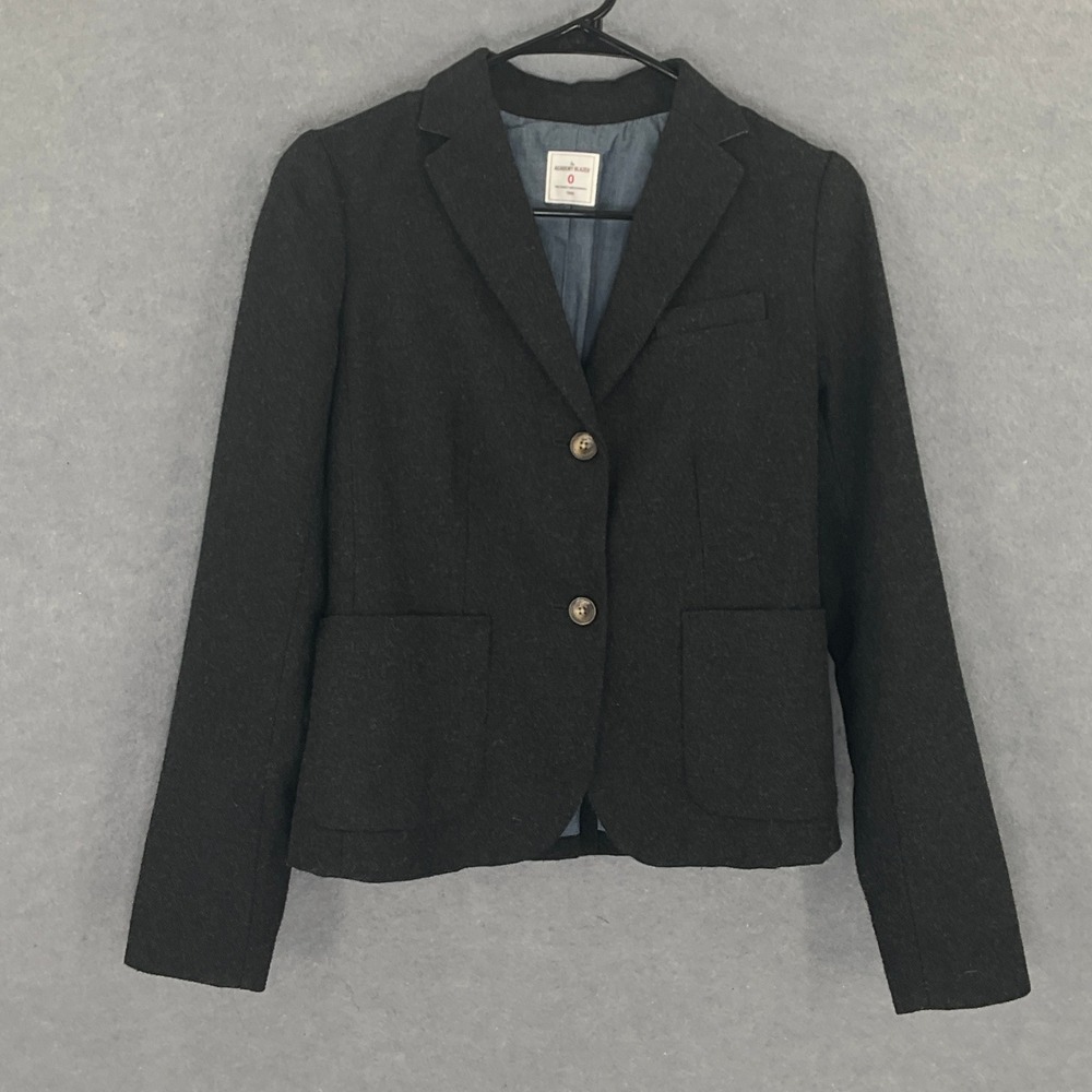 Gap Academy Blazer Womens Sz 0 Wool Blend Jacket Charcoal Gray Career‎ Preppy